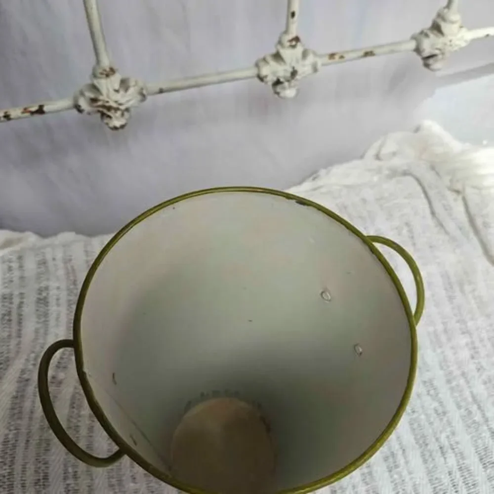 Vintage Style Metal Flower Bucket with Pear Tree Design
